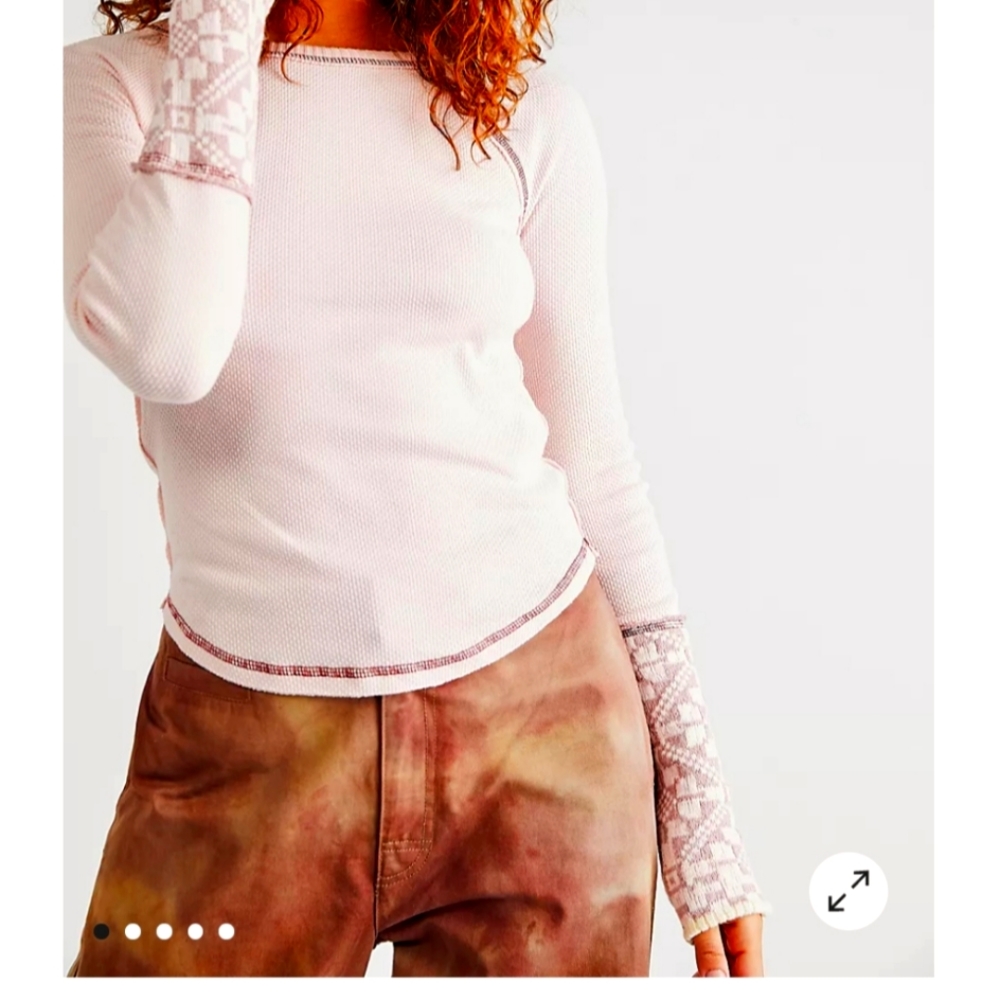 Free People long sleeve cuff detail waffle knit shirt